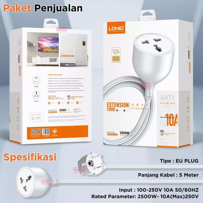 Gambar Kabel Ekstensi Universal Socket Extension Cord Sambungan Kabel 5 Meter - Abu-abu dari XELTONID undefined Tokopedia
