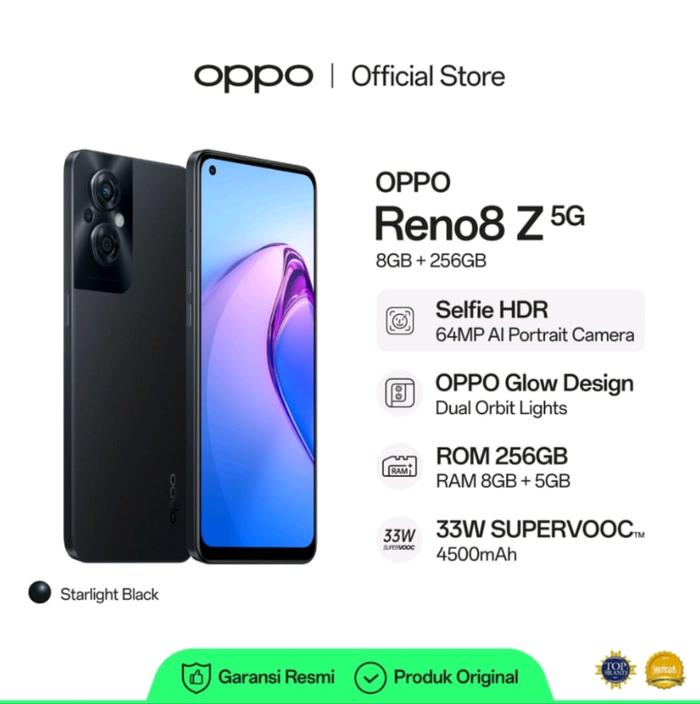 Gambar [NEW!] OPPO Reno8 Z 5G 8GB/256GB [64MP AI Portrait Camera, Dual Orbit - STARRY BLACK dari Toko maju FR undefined Tokopedia