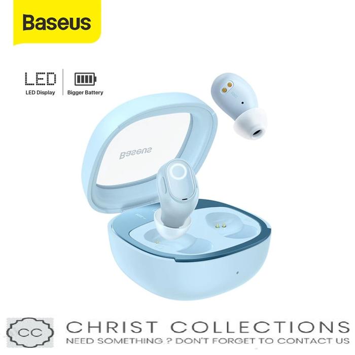 Gambar BASEUS HEADSET BLUETOOTH TWS MINI EARBUDS HANDSFREE EARPHONE WM02 PLUS - Biru Muda dari ChristCollections7 undefined Tokopedia
