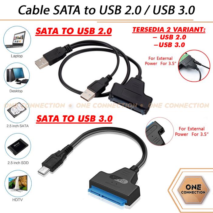 Gambar Cable/Kabel SATA to USB 2.0 / SATA ke USB3.0 HDD SSD Adapter Converter - USB 2.0 dari OneConnection undefined Tokopedia