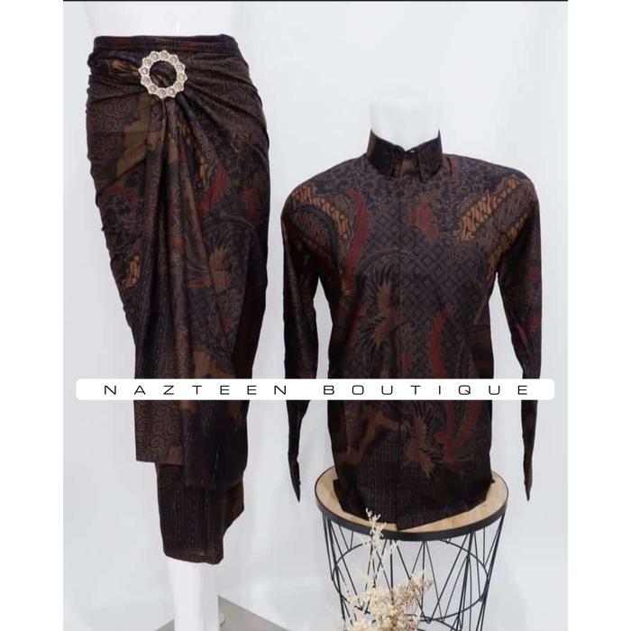 Gambar Baju Batik Couple Kondangan Katun Mandalika Premium Furing Slim Fit - MOCCA, Kemeja Saja M dari Nazteen Boutique undefined Tokopedia