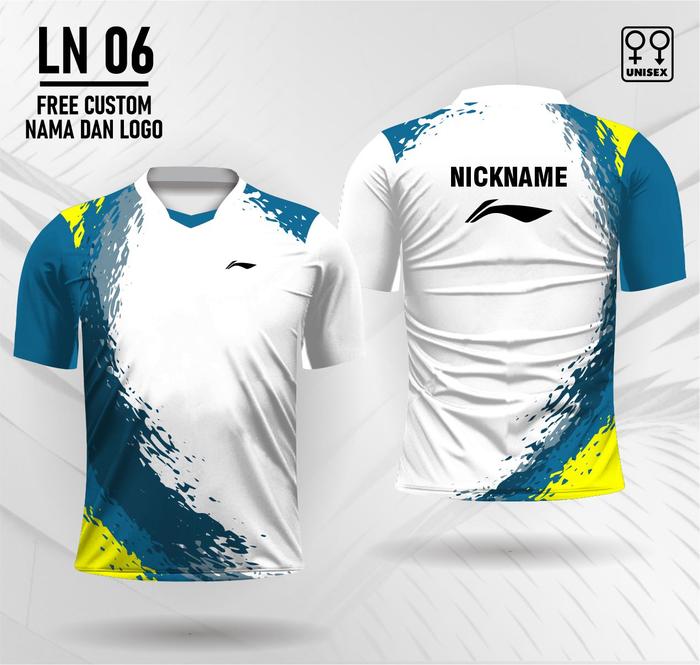 jersey badminton kaos bulu tangkis lining custom nama dan logo putih  biru, XS