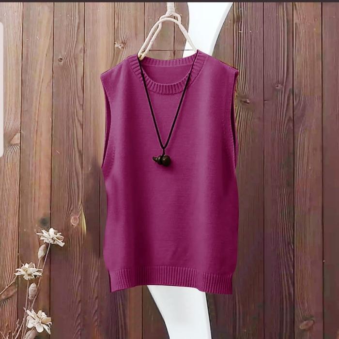 Gambar Vest Wanita Rajut Polos Rompi Outer Halus Crop Top Korean Tanpa Lengan - Fuschia dari Victoria Grosir undefined Tokopedia