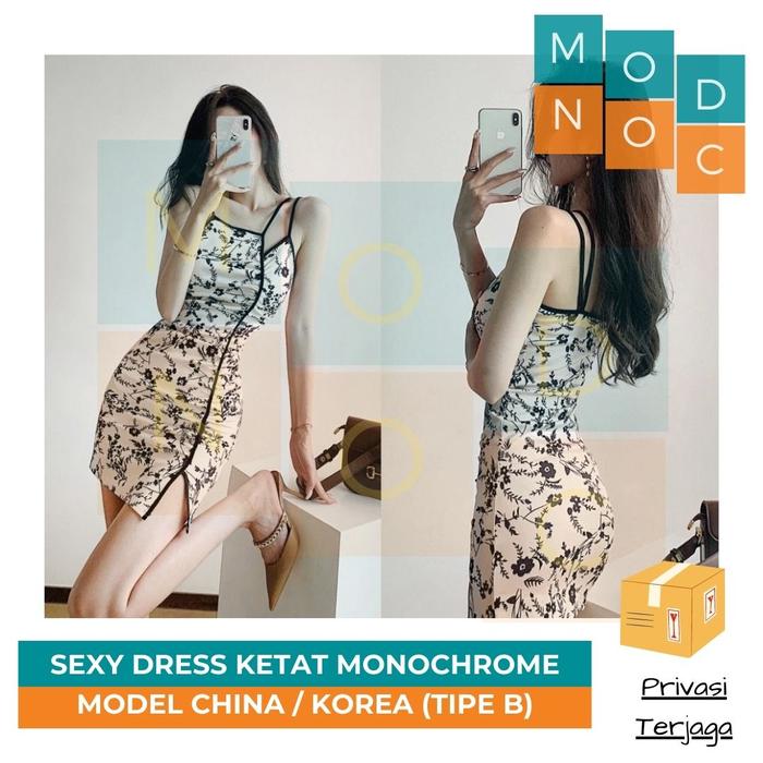 Gambar Sexy Dress Ketat Model Korea Cina Warna Monokrom Lingerie Baju Wanita - Model B dari Modnoc Store undefined Tokopedia