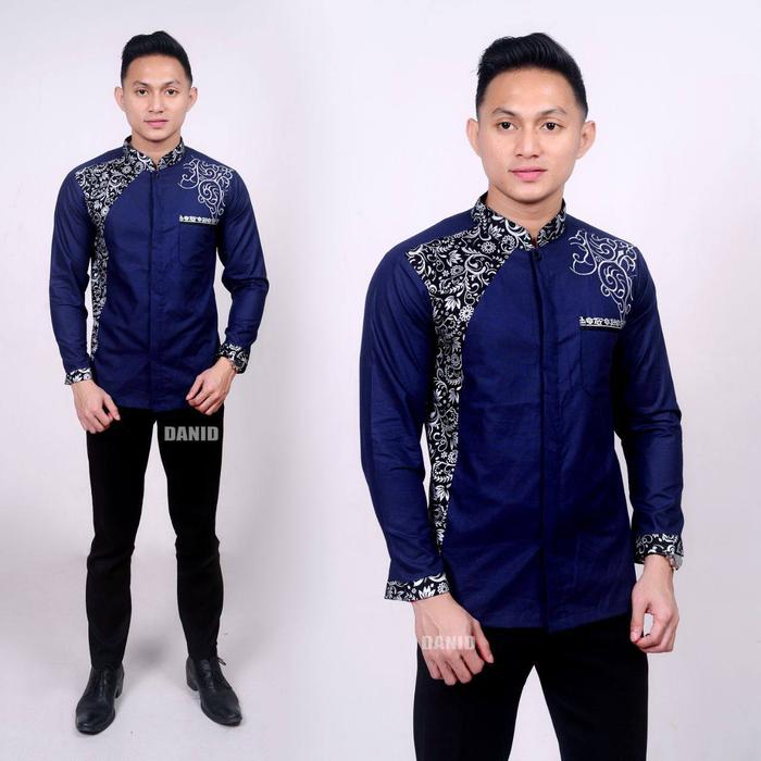 Gambar Baju Koko Pria Dewasa Lengan Panjang hadroh Bahan Katun Toyobo Premium - clurit navy, M dari Chamdy Shop undefined Tokopedia