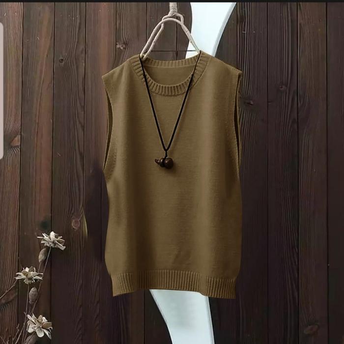 Gambar Vest Wanita Rajut Polos Rompi Outer Halus Crop Top Korean Tanpa Lengan - Bronze dari Victoria Grosir undefined Tokopedia