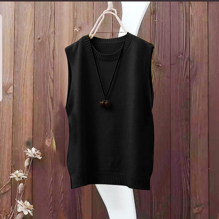 Gambar Vest Wanita Rajut Polos Rompi Outer Halus Crop Top Korean Tanpa Lengan - Black dari Victoria Grosir undefined Tokopedia
