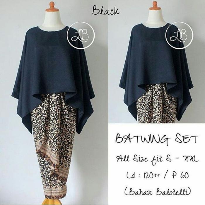 Gambar Setelan Kebaya Batwing All Size To Ld 120 / Kebaya Kalong Modern Katun - Hitam, All Size dari Erika.Kebaya undefined Tokopedia