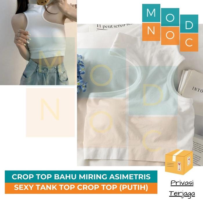 Gambar Sexy Elegan Tank Top Bahu Miring Asimetris Model Korea Leher Tinggi - Putih dari Modnoc Store undefined Tokopedia