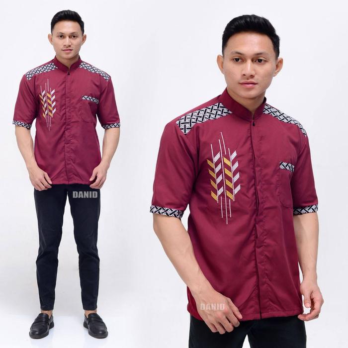 Gambar Baju Koko Jumbo Lengan Pendek Pria XXL XXXL Kombinasi Muslim Dewasa - padi marun, L dari Chamdy Shop undefined Tokopedia
