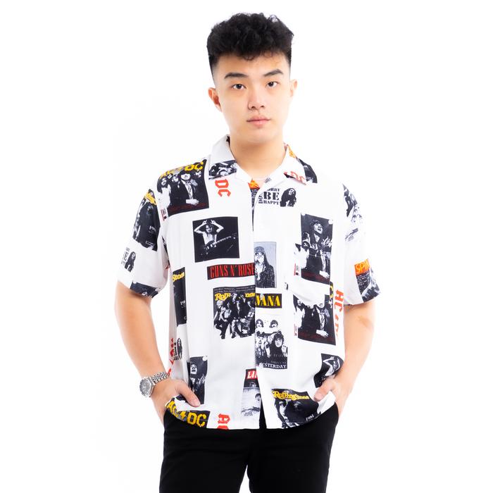 Gambar Kemeja Pria Lengan Pendek Rayon Hawai Motif Kemeja Pantai Santai - White ACDC, XXL dari Eight Nineteen Official undefined Tokopedia