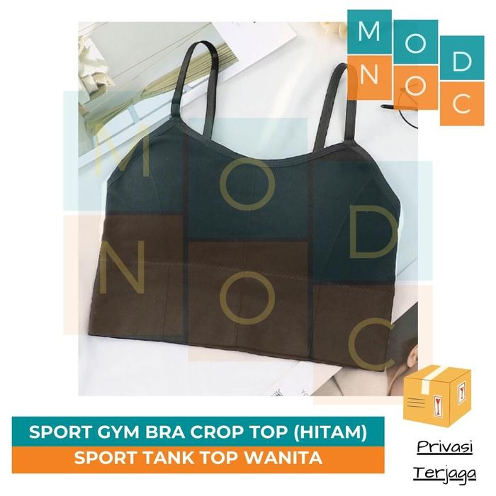 Gambar Sport Gym Bra Tank Crop Top Wanita Rounded Nek Tanpa Kawat Lembut - Hitam dari Modnoc Store undefined Tokopedia