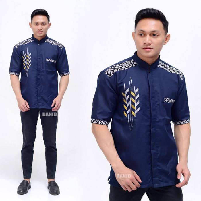 Gambar Baju Koko Jumbo Lengan Pendek Pria XXL XXXL Kombinasi Muslim Dewasa - padi navy pd, XXL dari Chamdy Shop undefined Tokopedia