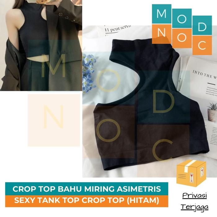 Gambar Sexy Elegan Tank Top Bahu Miring Asimetris Model Korea Leher Tinggi - Hitam dari Modnoc Store undefined Tokopedia