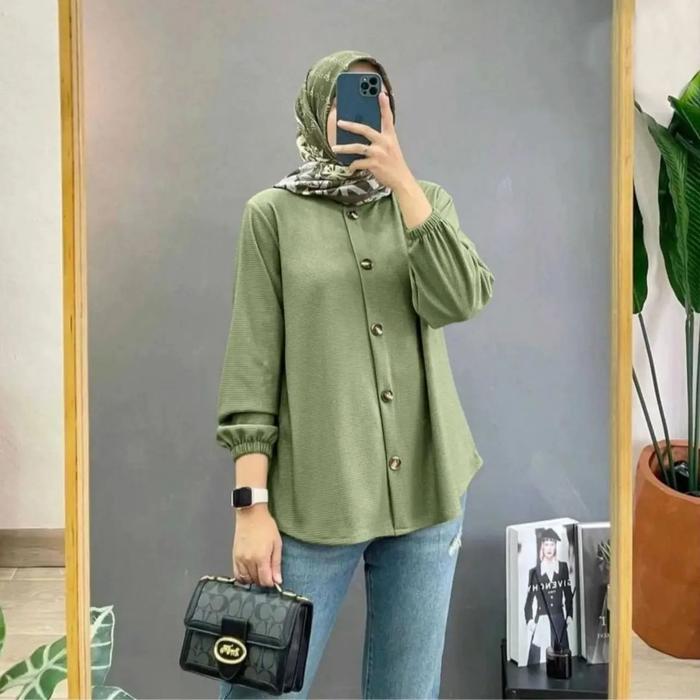 Gambar Kemeja Wanita Lengan Panjang Polos Crinkle Kemeja devanka Shirt - avocado, XL dari TOF Store_NEW undefined Tokopedia