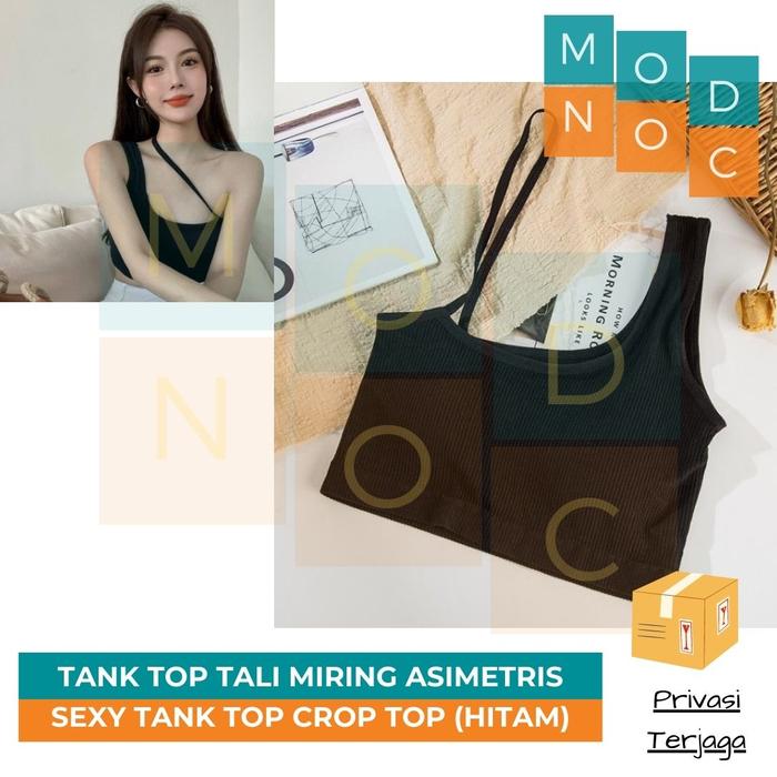 Gambar Sexy Tank Top Tali Miring Asimetris Cross Top Katun Wanita Korea - Hitam dari Modnoc Store undefined Tokopedia