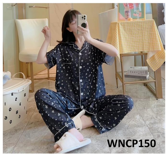 Gambar Piyama Wanita Baju Tidur Wanita Lengan Pendek Celana Panjang Mic Black - WNCP-150, M dari Aneka Bingkisan undefined Tokopedia