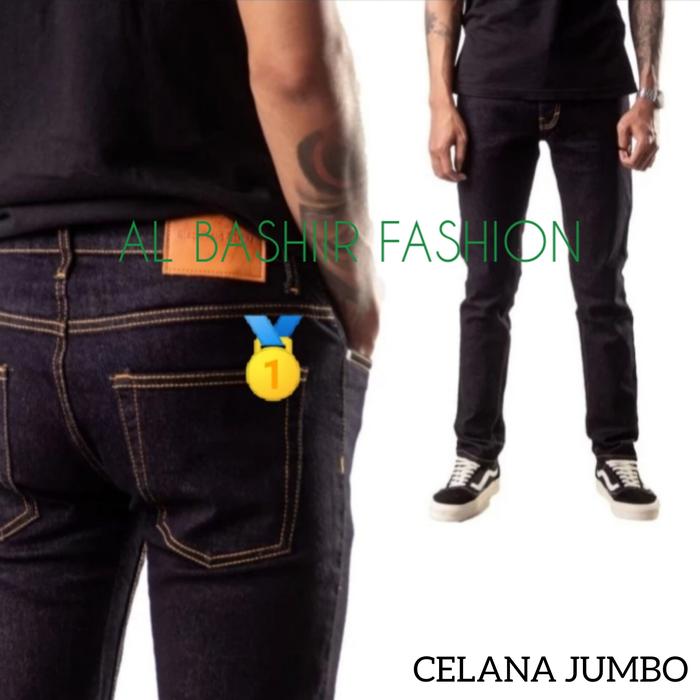 Gambar celana jeans pria jumbo Stretch/melar molor ngaret jins JUMBO - HITAM Garmen, 25/26 JUMBO dari AL BASHIIR FASHION undefined Tokopedia