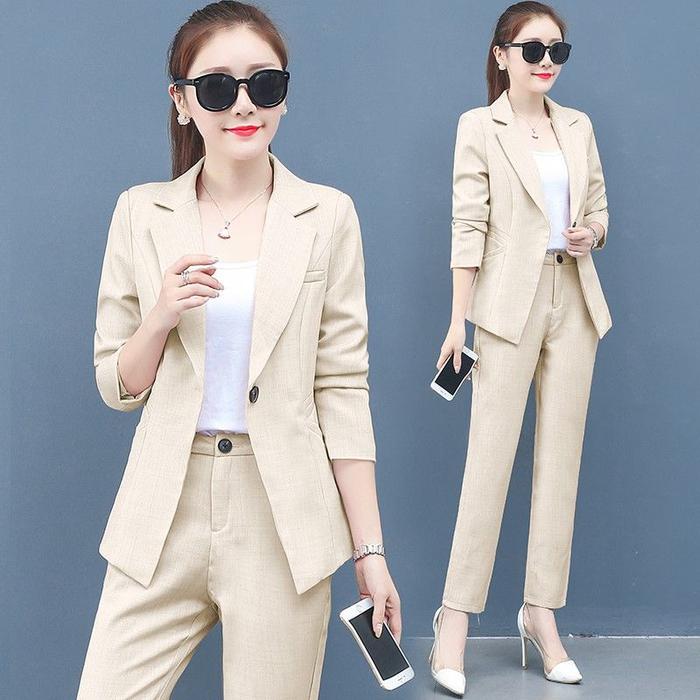 Gambar Setelan Blazer Set Wanita Setelan Jas Wanita Setelan Blazer Hitam - cream, L dari idncolection undefined Tokopedia