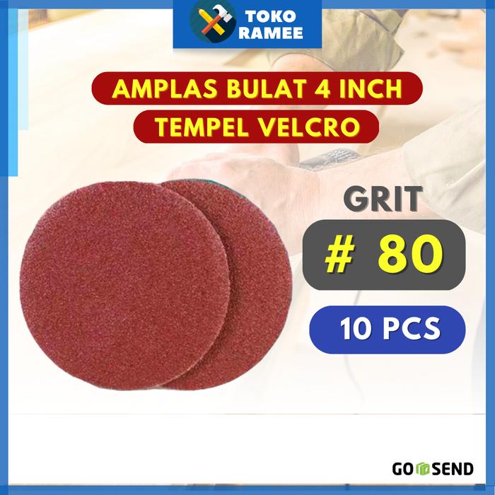 Gambar [10 PC] AMPLAS AMPELAS KERTAS PASIR BULAT TEMPEL VELCRO 4 INCH SANDING - GRIT 80 (10 PC) dari Tokoramee undefined Tokopedia