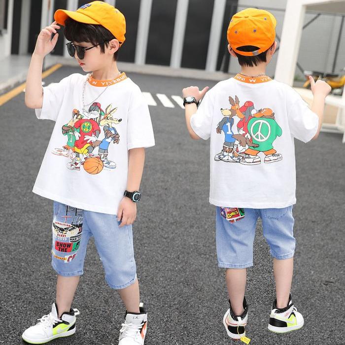 Gambar Setelan baju celana jeans anak cowok Bunny | Setelan anak laki-laki - Putih, Size 110 dari Kbabynkids undefined Tokopedia