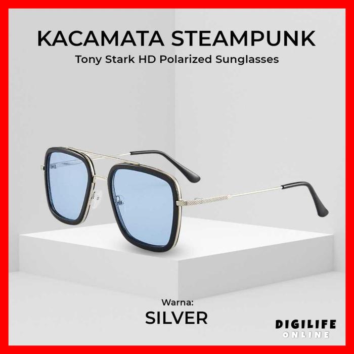 Kacamata Hitam Biru Tony Stark Iron Man Kaca Mata Sunglasses Pria Eyewear  Silver
