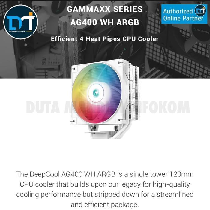 Gambar Deepcool AG400 ARGB - 120mm A-RGB Sync Air CPU Cooler Intel & AMD - AG400 WH ARGB dari Duta Mandiri Infokom undefined Tokopedia