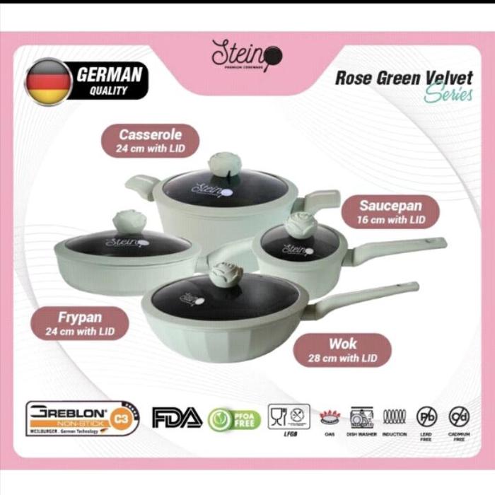 Gambar STEINCOOKWARE Glamour Rose Set 4 in 1 Panci set Granite ROSE Series - velvet green dari Toko Pusat Perabot undefined Tokopedia