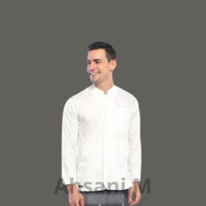 Gambar Baju Jas Koko Pria Dewasa Premium Putih Polos Lengan Panjang Katun - Putih, S dari Ahsani Muslim undefined Tokopedia