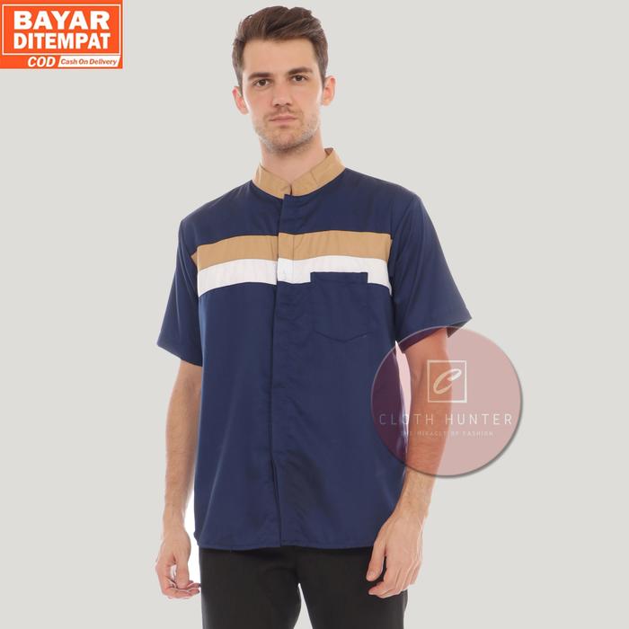 Gambar Kemeja Koko Pria Lengan Pendek QAHTAN Navy Premium Kemko Lebaran - Biru Navy, S dari Zws Fashion Store ID undefined Tokopedia