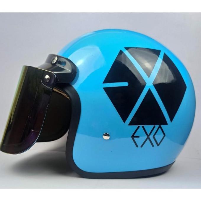 Gambar HELM BOGO RETRO DEWASA FULL LEHER CEWEK COWOK MOTOR SNI HELM EXO K-POP - Biru, DATAR BENING dari Demay Helm undefined Tokopedia