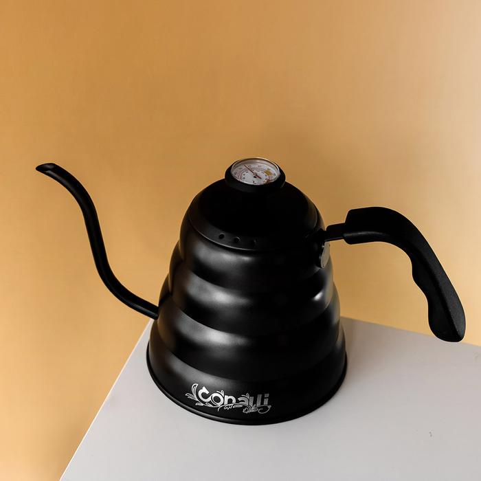 Gambar Gooseneck Kettle 1200ml Black with Thermometer Teko 1.2 Liter Teflon - Hitam dari Conalli undefined Tokopedia