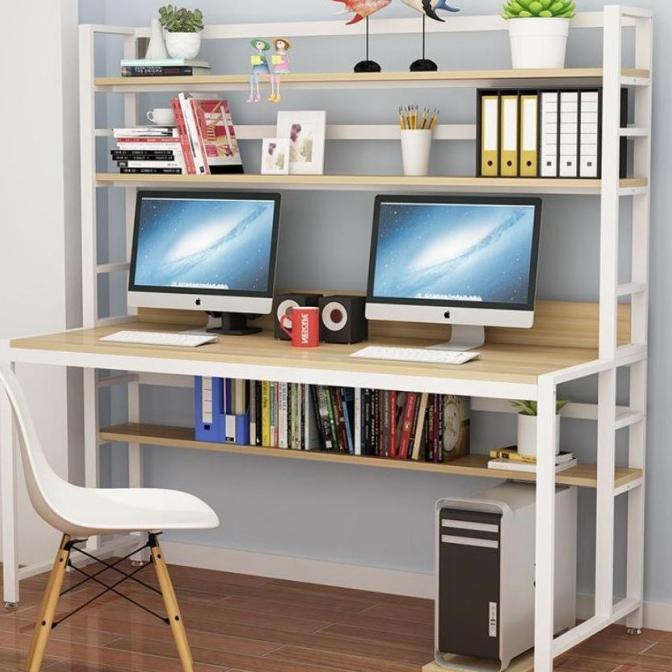 Gambar Meja Belajar Meja Kerja Anak Dewasa Rak Tingkat Rangka Besi Minimalis - Putih, cream dari stortatan undefined Tokopedia