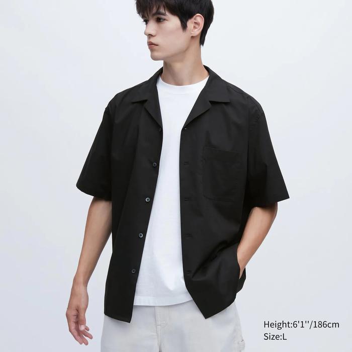 Gambar Kemeja Katun MODAL Kerah Terbuka Lengan Pendek Pria JASTIP BATBOY - NEW BLACK, L dari BATSHOPBOY undefined Tokopedia