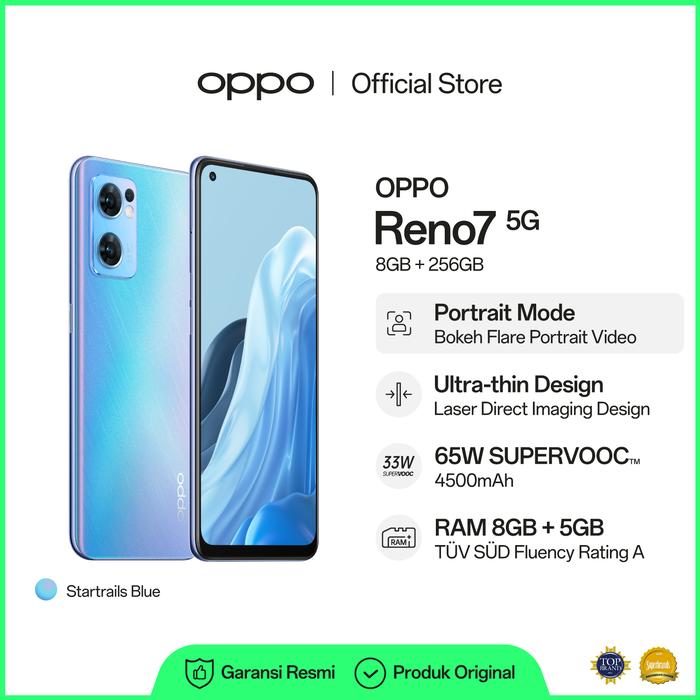 Gambar OPPO Reno7 5G 8GB/256GB Smartphone (Garansi Resmi) - Startrails Blue dari OPPO Store Indonesia undefined Tokopedia
