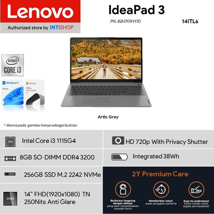 Gambar Lenovo Ideapad 3 Intel Core i3-1115G4 8GB DDR4 256GB SSD Win 11 Home - Artic Grey dari IntiShop Official Store undefined Tokopedia