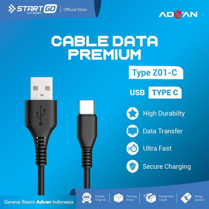 Gambar ADVAN STARTGO Kabel Cable Data Premium USB to Type- C - Z01-C Black dari Golden Celluler undefined Tokopedia