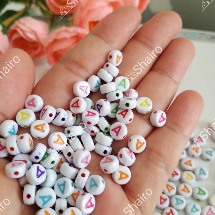 Gambar 80 Pcs Manik Huruf AAAA saja/ Mote Huruf vokal / Manik Abjad Alfabet - Kotak Putih A dari Shairo undefined 5 Tokopedia