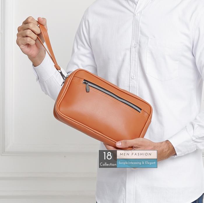 Gambar Hand Bag Pouch Kulit Import PREMIUM - Light Brown dari 18Collection undefined Tokopedia