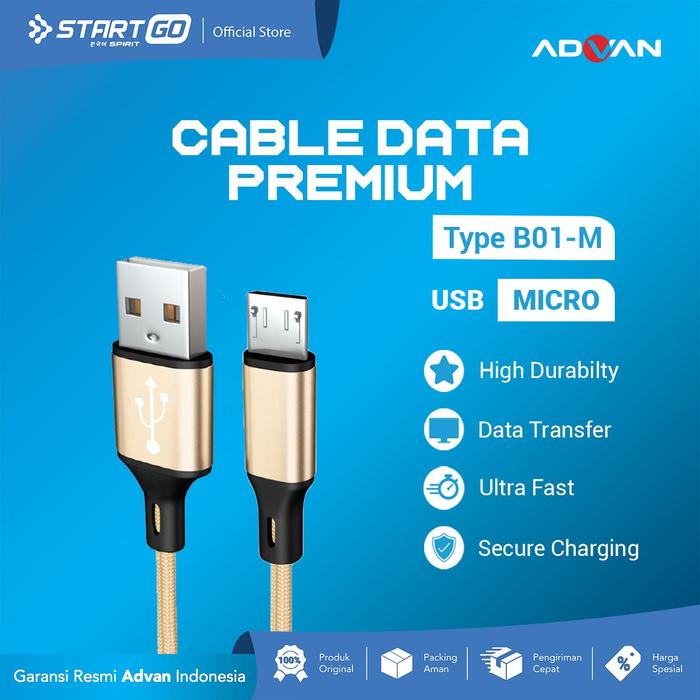 Gambar ADVAN STARTGO Kabel Cable Data Premium USB to Micro - B01-M Black dari Golden Celluler undefined Tokopedia