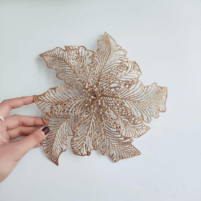 Gambar Bunga Natal Gliter Jumbo Dekorasi Artificial Christmas Flower Murah - 25 CM GOLD dari MadisonShop undefined Tokopedia