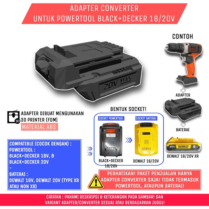 Jual Adapter Baterai Dewalt 18/20V U/Tool Black+Decker 18/20V