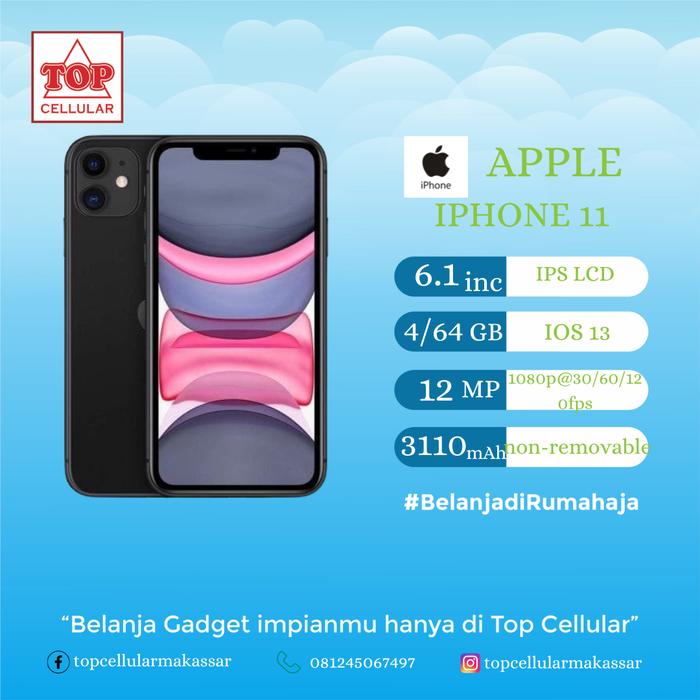Gambar APPLE IPHONE 11 [64 GB] / ORI / GARANSI RESMI dari Top Cellular Makassar undefined Tokopedia