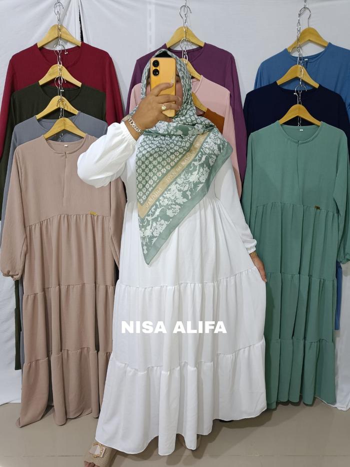 Gambar gamis canda 3 susun busui crinkle airflow - Putih bersih, S (LD90) dari Nisa Alifa undefined Tokopedia