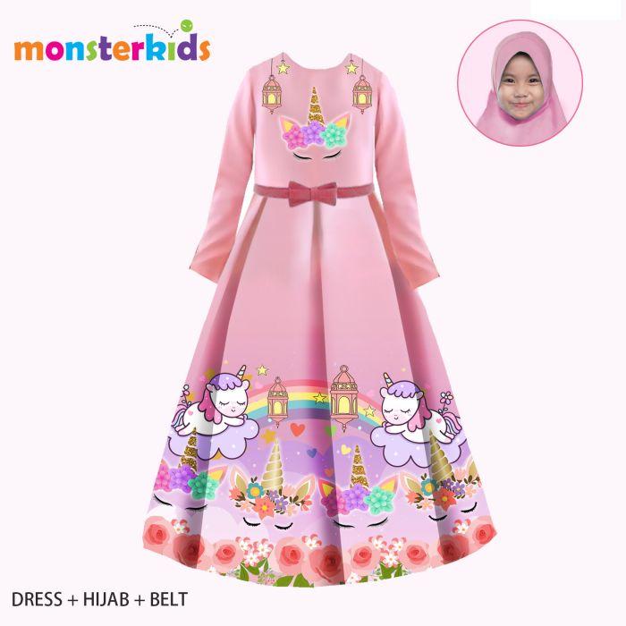 Gambar (CBG) Gamis anak perempuan import MK 28 dress+hijab+belt - Merah Muda, 13t dari Cutebaby First Grosir undefined Tokopedia