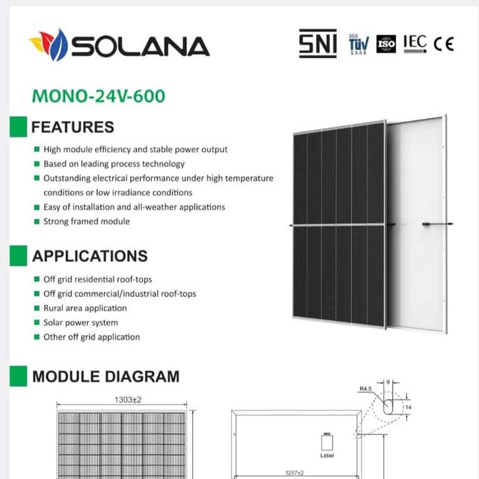 Panel Surya Solana 600Wp SNI Monocrystaline Half Cell MBB
