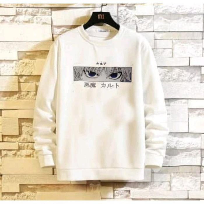 Eyes Hunter x Hunter Sweater Crewneck Anime Wanita Pria Sweatshirt Putih,  M