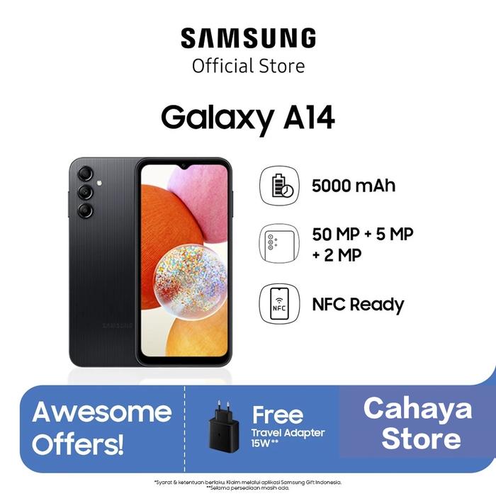 Gambar HP SAMSUNG GALAXY A14 4/128 GB - A14 RAM 4GB ROM 128GB GARANSI RESMI - Black dari Cahaya Store Cell undefined Tokopedia
