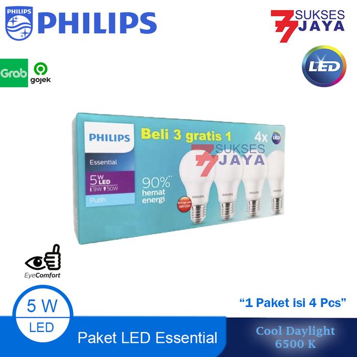 Gambar Lampu Philips Essential Led 7W 6500K Putih - Paket 3 Gratis 1 - 5W dari Sukses Jaya77 undefined Tokopedia