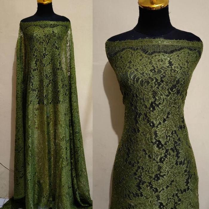 Gambar Bakal Kain Kebaya Brokat Semifrancis Metalik - hijau army B, 2,5m dari -TIBIGAGI- undefined 3 Tokopedia